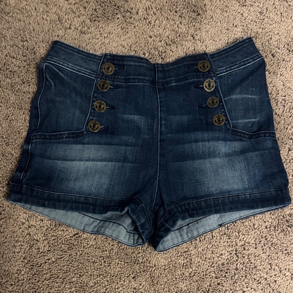Express High Waist Dark Blue Denim Shorts